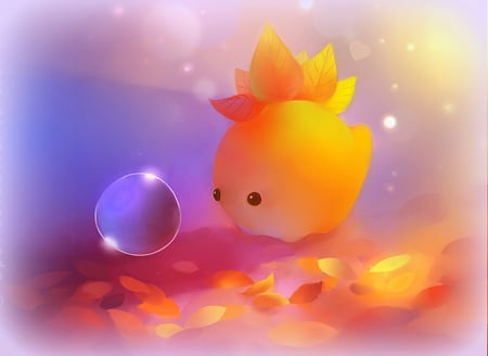 Autumn Dino - softness beauty, creative pre-made, paintings, digital art, colors, fall season, lovely, cool, drawings, leaves, glass ball, fantasy, autumn, cute, animals, dino