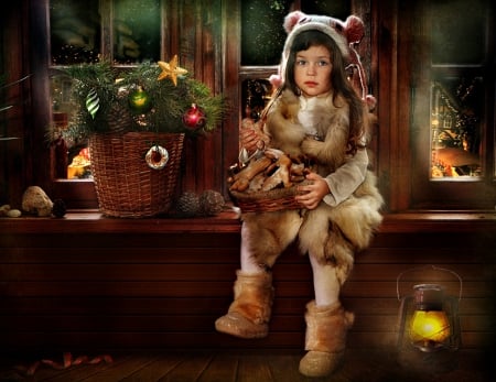 Christmas Eve - xmas, girl, magic, child, christmas decoration, christmas, face, balls, christmas eve, merry christmas, lamp