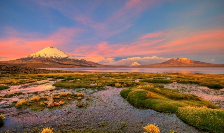 ANDES SUNSET - lakes, clouds, snow, chile, water, skies, mountaians