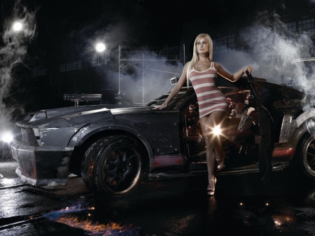 Girl & Car - blonde, ford, wepons, model