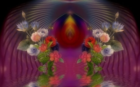 Dreamer - reflection, flowers, 3d, digital art, fractal, nature, abstract