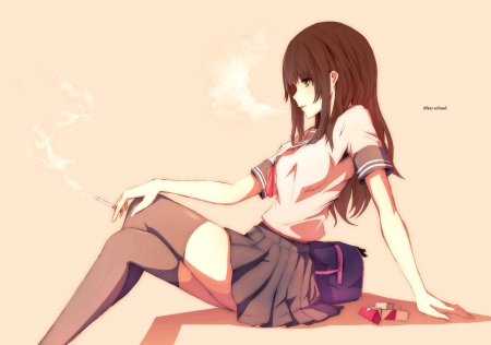 After School - cigarette, girl, female, smoker, smoking, student, cant think of a fourth