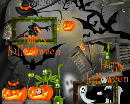 Happy halloween - halloween, ghost, bats, pumpkin