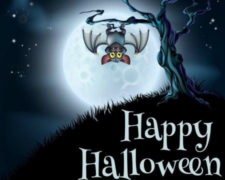 Happy halloween - moon, halloween, bat, tree