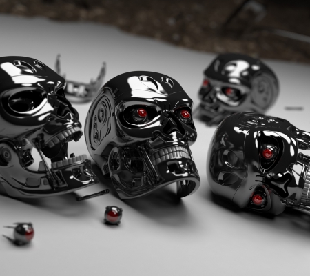 skull chrome - gothic, desktop, skull, monster, fantasy, horror, movies, games, cyborg, art, wallpaper, bones