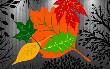 Autumn leaves - red, black, leaf, leaves, orange, branch, autumn, green