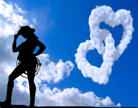 Cowgirl Love - love, style, silhouette, sky, models, people, fashion, cowgirls, rodeo, western, hearts, art, beautiful