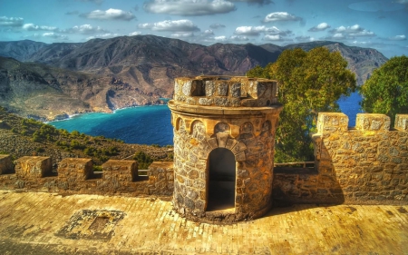 View from Castle - nature, sky, lake, landscape, clouds, mountains, hdr