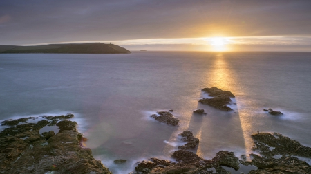 gorgeous sunset - shore, sunset, bay, sea