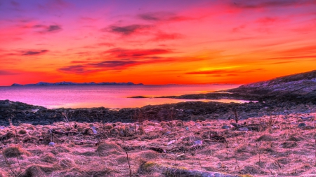 amazing sunset hdr - sunset, colors, hdr, shore, sea