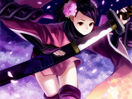 samurai girl - manga, anime, dress, katana, girl