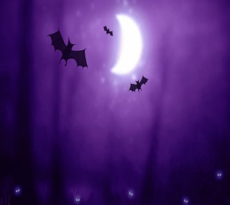 Dark night, - forest, purple, pretty, beauty, swet, abstract, night, eyes, bats, moon