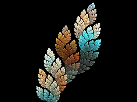 Leaf - abstract, black, white, blue, background, orange, leaf, fractal