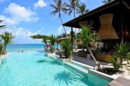 Beach Front Infinity Pool - beach, aqua, paradise, hotel, villa, polynesia, view, lagoon, resort, ocean, swimming, islands, tropical, exotic, blue, island, south pacific, front, pool, sea, infinity