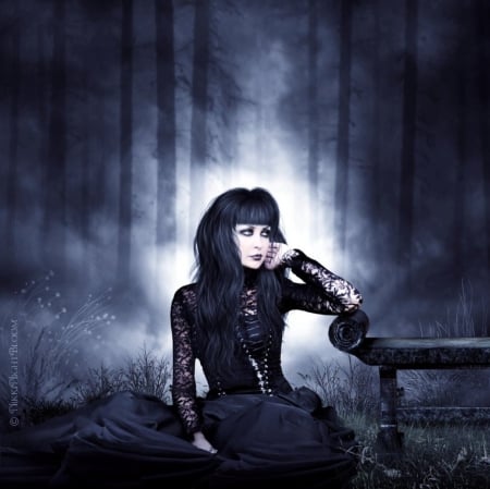 Under the Raven Moon - moon, lady, dark, fantasy, raven