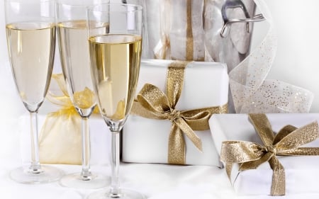 *â˜† Holy Holiday â˜†* - champagne, happy new year, christmas, ribbon, holiday, boxes, merry christmas, gifts, holy, gold