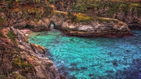 fantastic china cove at point lobos in carmel cal. hdr - cove, cliff, hdr, sea, rocks, coast