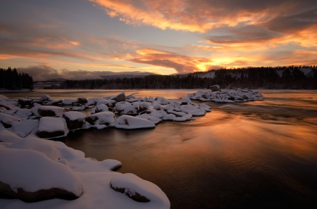 Winter Sunset - sky, lake, landscape, winter, sunset, nature, winter time, clouds, splendor, winter sunset