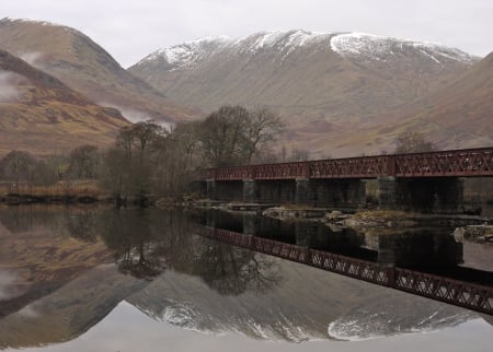 loch awe flat calm - stunning, loch, hills, water, awe, snow, mountains, bridge