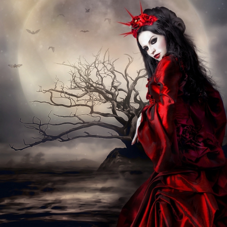 Fantasy - abstract, fantasy, lady, red