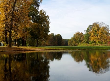 mirrow of water - lovely, lakesite, autumn, view