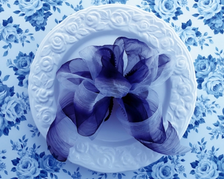 Plate of ribbon - ribbon, style, plate, blue