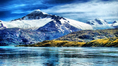 TIERRA DEL FUEGO - clouds, HDR, Patagonia, water, channel, snow, Chile, Andes