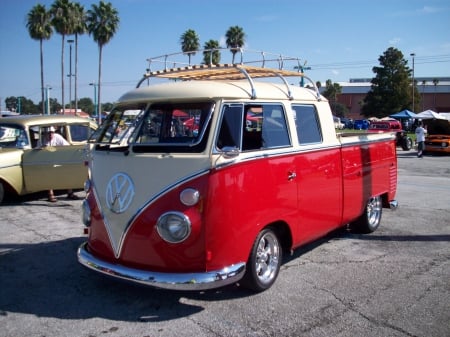 Vw Bus Pickup - white, red, classic, vw