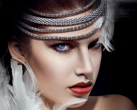 Pretty face - feathers, face, woman, model