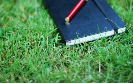 Notebook - grass, Notebook, note, pencil