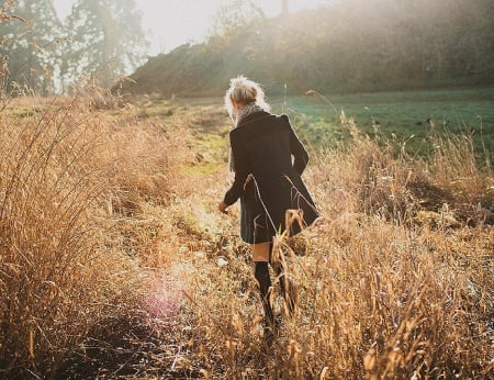 Walk - nature, autumn colors, autumn, lady, peaceful, walk, photography, road