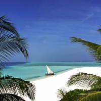 Sail Boat on White Sand Beach