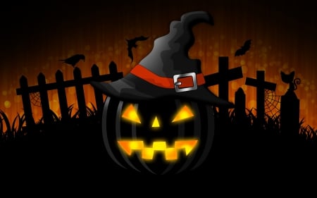 Happy Haunting - bird, Autumn, tombstone, Fall, bats, crow, witches hat, webs, hat, jack o lantern, crosses, black cat, Halloween, pumpkin, fence, cat, spiderwebs, graves, grave