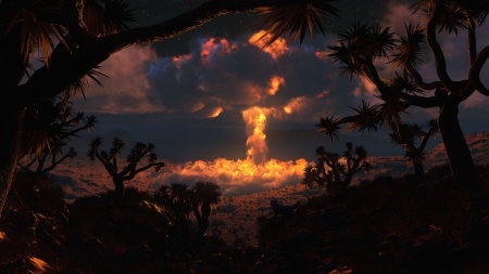 Fire In The Sky - clouds, cgi, trees, nature, fire, scenic, sky