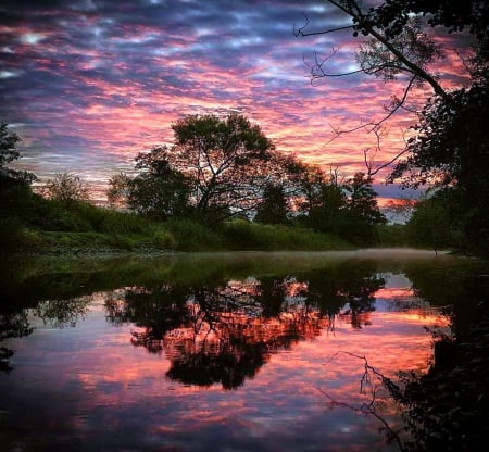 Tranquil moods - lake, clouds, evening, trees, peaceful