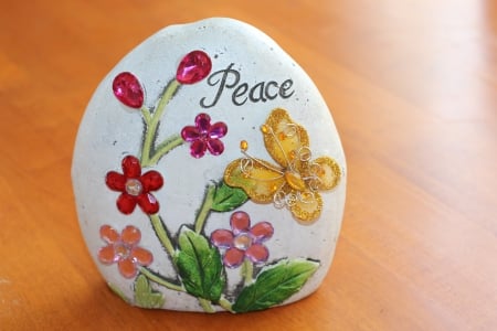 PEACE - flowers, pretty, stone, Peace, rock, present, butterfly, love