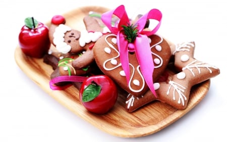 Christmas Sweets Trayâ™¥ - sweets, bow, pink, table, delicious, ribbon, christmas