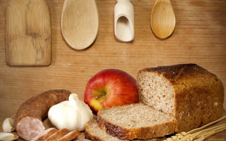 Still Life - bread, meat, photography, food, apple, still life