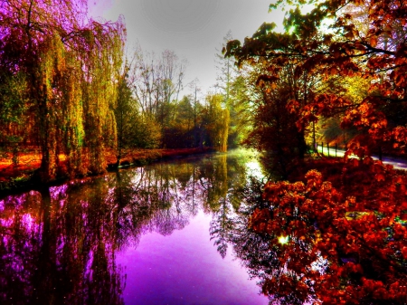 Autumn River - fall, trees, reflection, water, leaves, colors