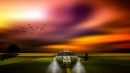 Nismo - cars, background, cloud, birds