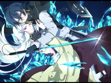 Anime Couple - love, couple, long hair, romance, sword, orginal