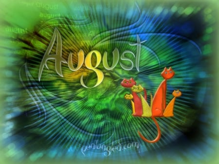 Vector Cats of August - August, softness beauty, calendar, creative pre-made, digital art, weird things people wear, colors, lovely, sweet, mixed media, cute, cats, vector arts, love four seasons, animals