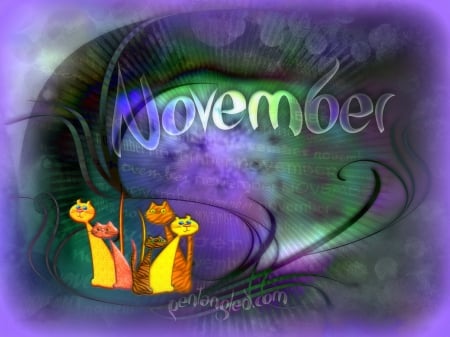 â˜…Vector Cats of Novemberâ˜… - vector arts, animals, mixed media, lovely, calendar, creative pre-made, love four sea, digital art, cats, softness beauty, colors, sweet, november, flowers, cute