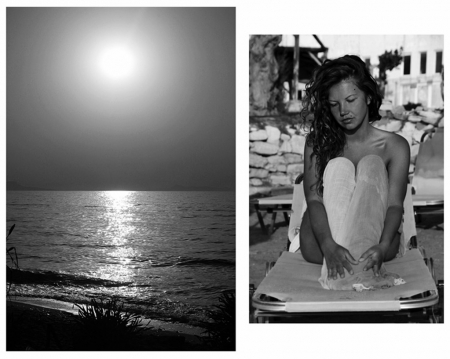 Two In One - woman, face, balck and white, sun, summer, sea