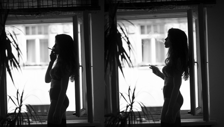 Two In One - beautiful, black and white, woman, smoke