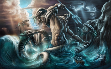 Poseidon - 21, water, ship, 10, creature, olipian, sea serpent, fantasy, god, picture, mythological, sea, 2013, poseidon