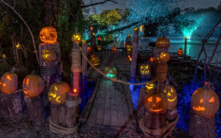 *** Halloween *** - lights, happy, pumpkins, halloween, holidays, jack o lantern, night