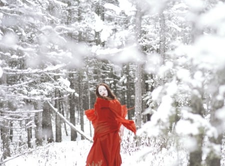 Model - winter, lady, model, red