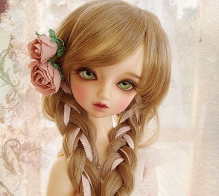 doll and rose - doll, rose, pink, beautiful