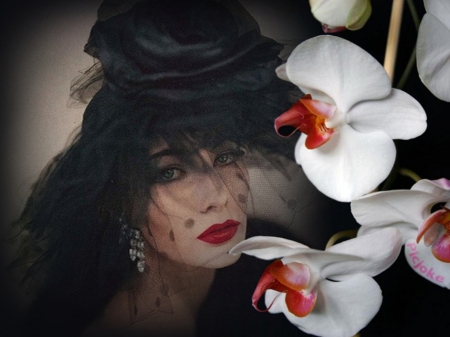 Orchids - hat, veil, abstract, collages, lase, woman